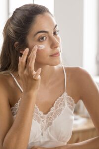 Bride preparing her skin-care